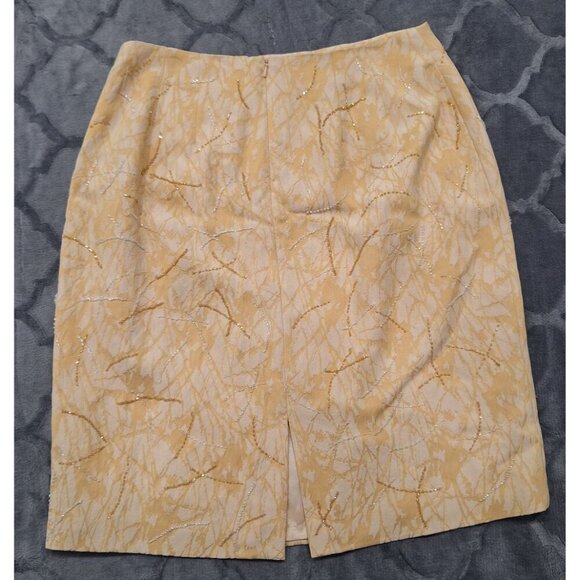 EUC Bzar Ivory & Yellow Lined Pencil Skirt W/ Sequin Detailing-Size 12 - Picture 2 of 4